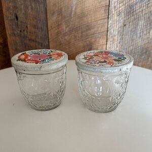 Vintage Ball Quilted Crystal Jelly 8 oz Jars with decorative floral metal lids